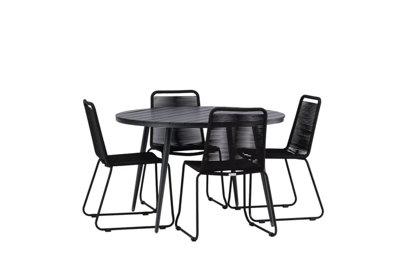 Ruokailuryhmä Break Pyöreä 120 cm 4 Lindos tuolia - Musta - Puutarhakalusteet - Ulkoryhmä - Ruokailuryhmät ulos