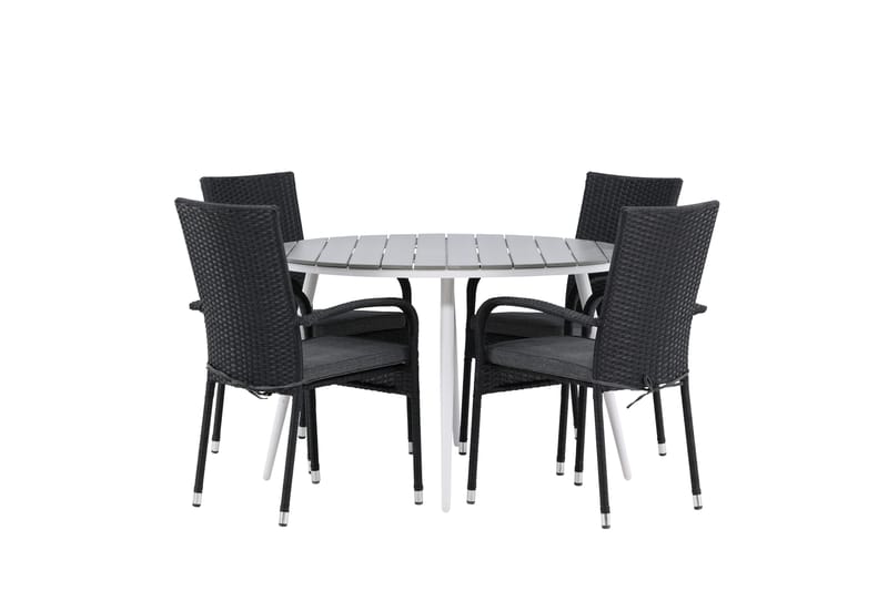 Ruokailuryhmä Break Pyöreä 120 cm 4 Anna ruokatuolia - Musta/Harmaa - Puutarhakalusteet - Ulkoryhmä - Ruokailuryhmät ulos