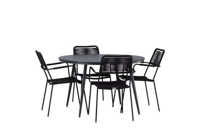 Ruokailuryhmä Break Pyöreä 120 cm 4 Lindos tuolia - Musta - Puutarhakalusteet - Ulkoryhmä - Ruokailuryhmät ulos