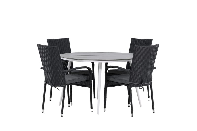 Ruokailuryhmä Break Pyöreä 120 cm 4 Anna ruokatuolia - Musta/Harmaa - Puutarhakalusteet - Ulkoryhmä - Ruokailuryhmät ulos
