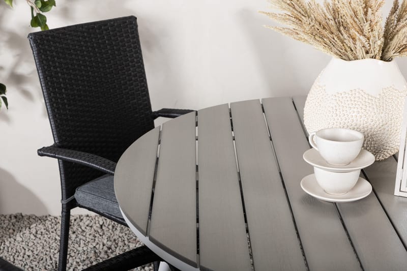 Ruokailuryhmä Break Pyöreä 120 cm 4 Anna ruokatuolia - Musta/Harmaa - Puutarhakalusteet - Ulkoryhmä - Ruokailuryhmät ulos