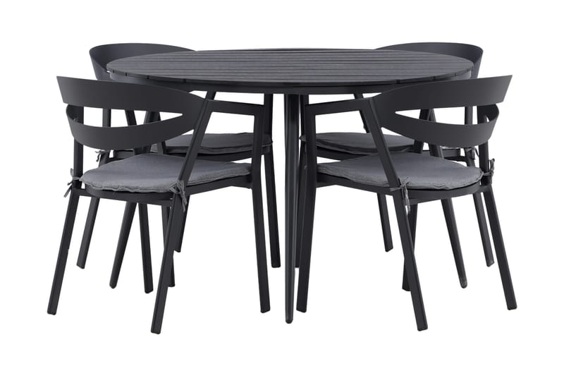 Ruokailuryhmä Break Pyöreä 120 cm 4 Slit tuolia - Beige/Musta - Puutarhakalusteet - Ulkoryhmä - Ruokailuryhmät ulos