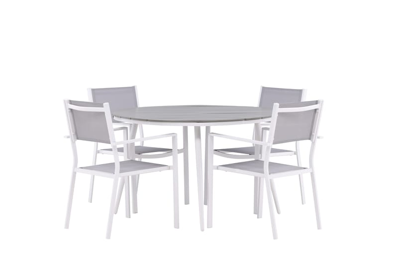Ruokailuryhmä Break Pyöreä 120 cm 4 Copacabana tuolia - Valkoinen - Puutarhakalusteet - Ulkoryhmä - Ruokailuryhmät ulos