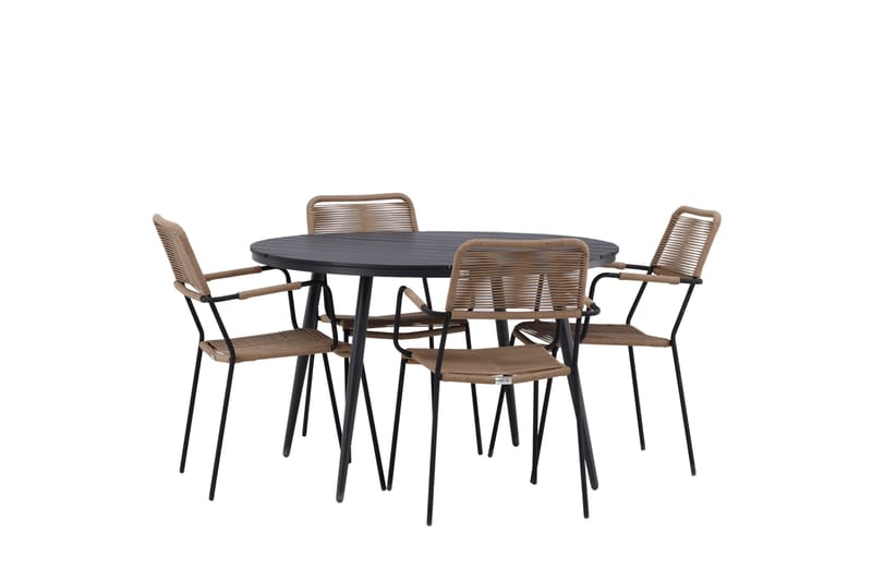 Ruokailuryhmä Break Pyöreä 120 cm 4 Lindos tuolia - Musta/Beige - Puutarhakalusteet - Ulkoryhmä - Ruokailuryhmät ulos