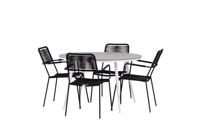 Ruokailuryhmä Break Pyöreä 120 cm 4 Lindos tuolia - Musta/Harmaa - Puutarhakalusteet - Ulkoryhmä - Ruokailuryhmät ulos