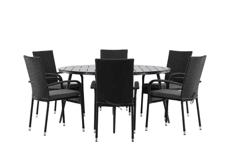 Ruokailuryhmä Break Pyöreä 120 cm 6 Anna tuolia - Musta - Puutarhakalusteet - Ulkoryhmä - Ruokailuryhmät ulos