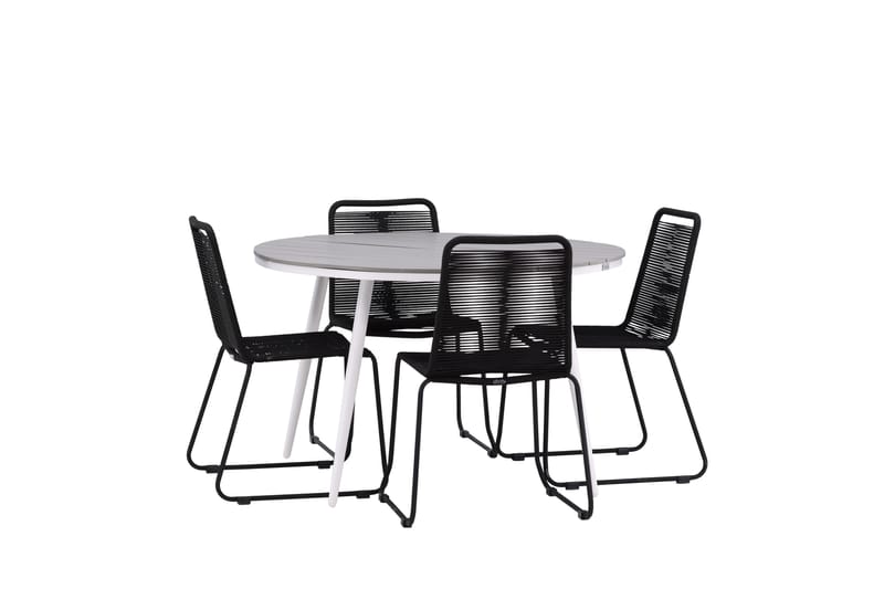 Ruokailuryhmä Break Pyöreä 120 cm 4 Lindos tuolia - Musta/Harmaa - Puutarhakalusteet - Ulkoryhmä - Ruokailuryhmät ulos
