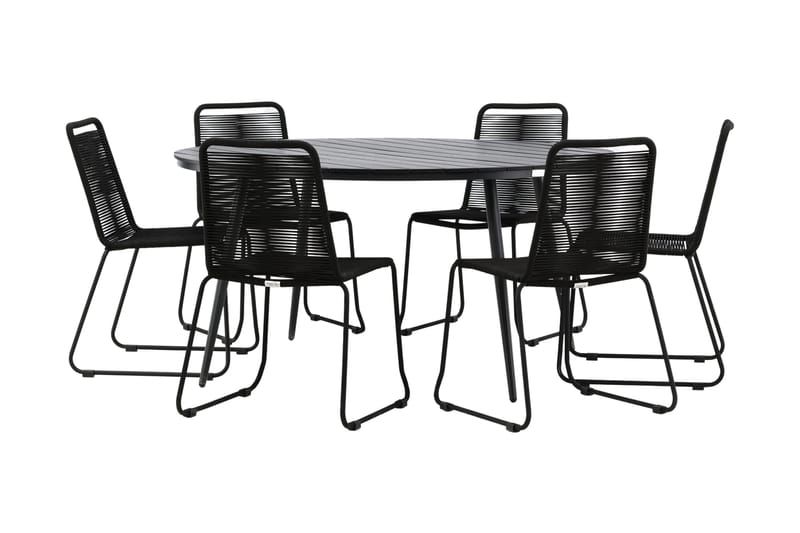 Ruokailuryhmä Break Pyöreä 150 cm 6 Lindos tuolia - Musta - Puutarhakalusteet - Ulkoryhmä - Ruokailuryhmät ulos