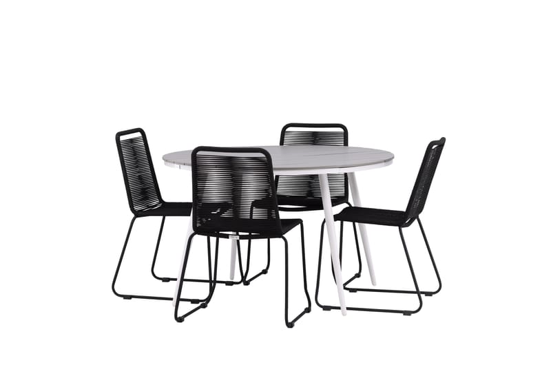 Ruokailuryhmä Break Pyöreä 120 cm 4 Lindos tuolia - Musta/Harmaa - Puutarhakalusteet - Ulkoryhmä - Ruokailuryhmät ulos
