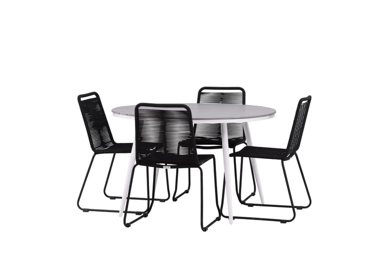 Ruokailuryhmä Break Pyöreä 120 cm 4 Lindos tuolia - Musta/Harmaa - Puutarhakalusteet - Ulkoryhmä - Ruokailuryhmät ulos
