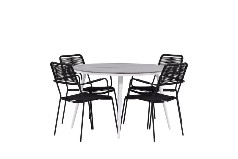 Ruokailuryhmä Break Pyöreä 120 cm 4 Lindos tuolia - Musta/Harmaa - Puutarhakalusteet - Ulkoryhmä - Ruokailuryhmät ulos