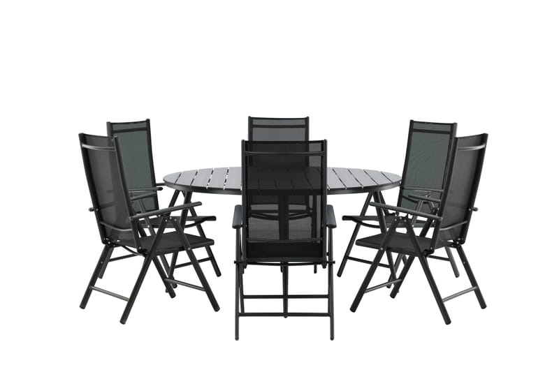 Ruokailuryhmä Break Pyöreä 120 cm 6 Break säätötuolia - Musta - Puutarhakalusteet - Ulkoryhmä - Ruokailuryhmät ulos