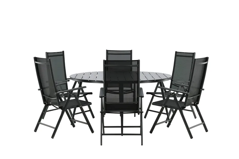 Ruokailuryhmä Break Pyöreä 120 cm 6 Break säätötuolia - Musta - Puutarhakalusteet - Ulkoryhmä - Ruokailuryhmät ulos