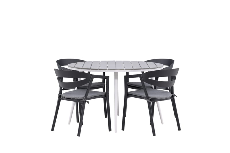 Ruokailuryhmä Break Pyöreä 120 cm 4 Slit ruokatuolia - Musta/Harmaa - Puutarhakalusteet - Ulkoryhmä - Ruokailuryhmät ulos