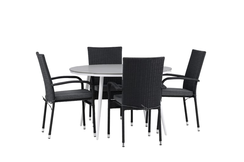 Ruokailuryhmä Break Pyöreä 120 cm 4 Anna ruokatuolia - Musta/Harmaa - Puutarhakalusteet - Ulkoryhmä - Ruokailuryhmät ulos