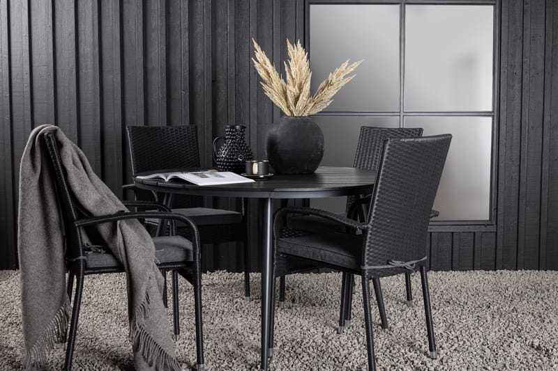 Ruokailuryhmä Break Pyöreä 120 cm 4 Anna tuolia - Beige/Musta - Puutarhakalusteet - Ulkoryhmä - Ruokailuryhmät ulos