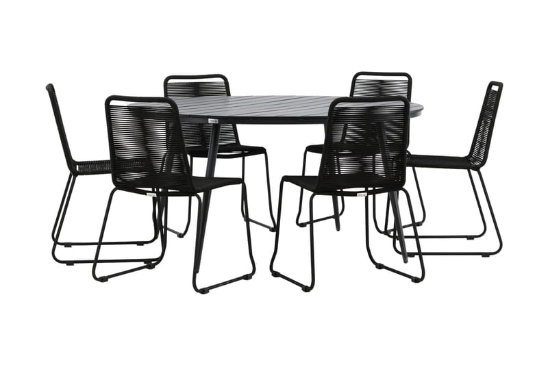 Ruokailuryhmä Break Pyöreä 150 cm 6 Lindos tuolia - Musta - Puutarhakalusteet - Ulkoryhmä - Ruokailuryhmät ulos