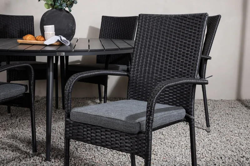 Ruokailuryhmä Break Pyöreä 120 cm 6 Anna tuolia - Musta - Puutarhakalusteet - Ulkoryhmä - Ruokailuryhmät ulos