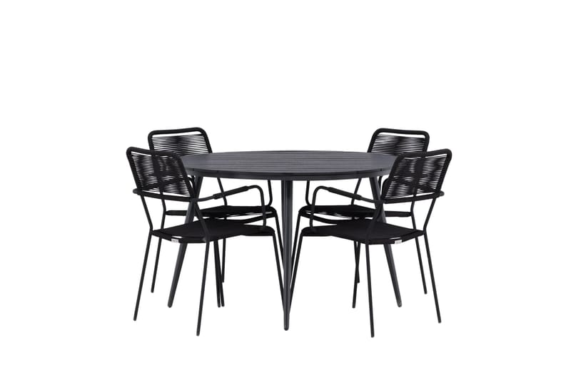 Ruokailuryhmä Break Pyöreä 120 cm 4 Lindos tuolia - Musta - Puutarhakalusteet - Ulkoryhmä - Ruokailuryhmät ulos