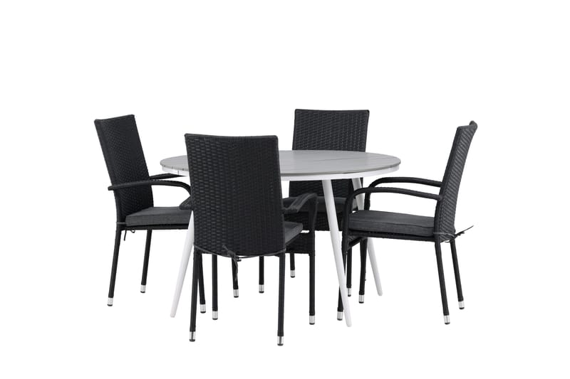Ruokailuryhmä Break Pyöreä 120 cm 4 Anna ruokatuolia - Musta/Harmaa - Puutarhakalusteet - Ulkoryhmä - Ruokailuryhmät ulos