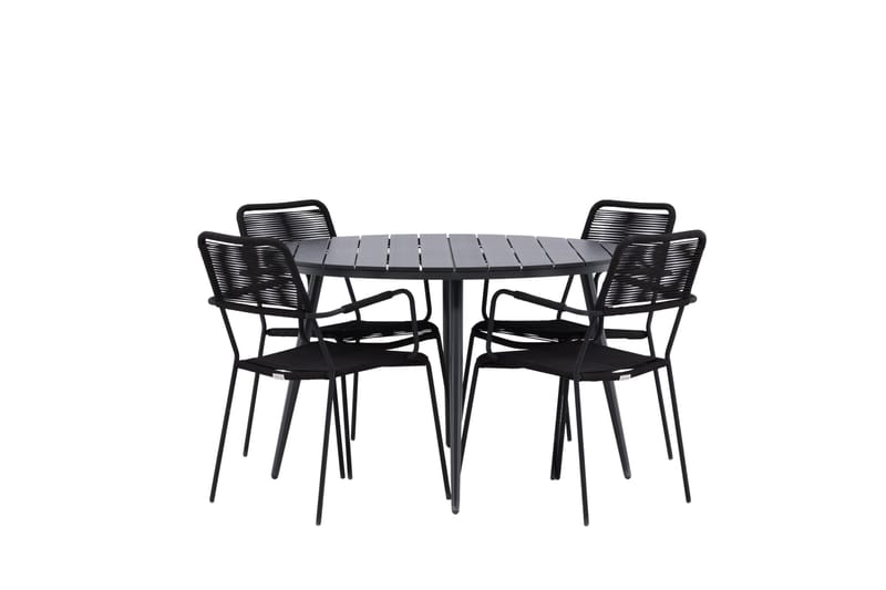 Ruokailuryhmä Break Pyöreä 120 cm 4 Lindos tuolia - Musta - Puutarhakalusteet - Ulkoryhmä - Ruokailuryhmät ulos