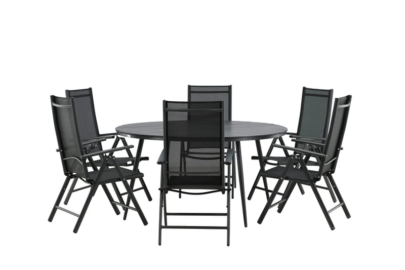 Ruokailuryhmä Break Pyöreä 120 cm 6 Break säätötuolia - Musta - Puutarhakalusteet - Ulkoryhmä - Ruokailuryhmät ulos