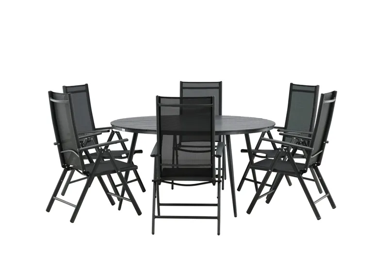 Ruokailuryhmä Break Pyöreä 120 cm 6 Break säätötuolia - Musta - Puutarhakalusteet - Ulkoryhmä - Ruokailuryhmät ulos