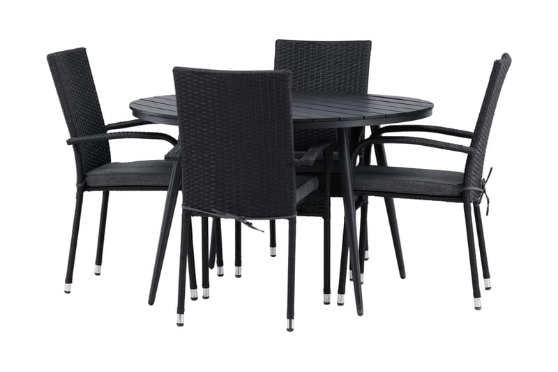 Ruokailuryhmä Break Pyöreä 120 cm 4 Anna tuolia - Beige/Musta - Puutarhakalusteet - Ulkoryhmä - Ruokailuryhmät ulos