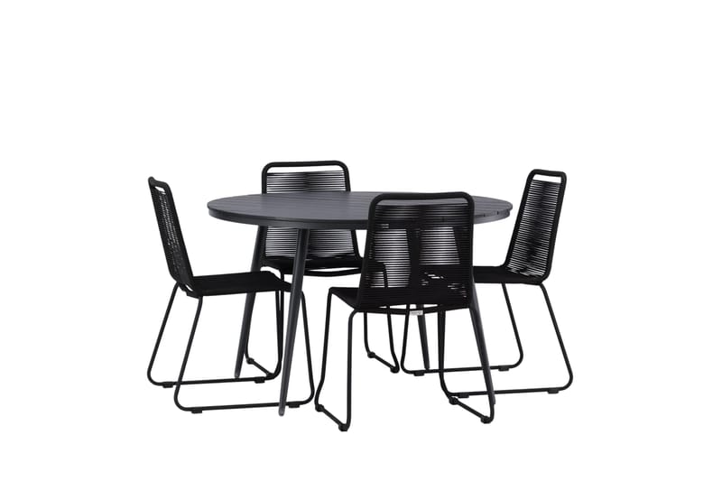 Ruokailuryhmä Break Pyöreä 120 cm 4 Lindos tuolia - Musta - Puutarhakalusteet - Ulkoryhmä - Ruokailuryhmät ulos