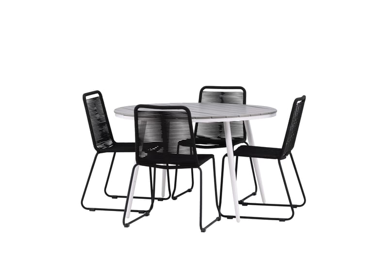 Ruokailuryhmä Break Pyöreä 120 cm 4 Lindos tuolia - Musta/Harmaa - Puutarhakalusteet - Ulkoryhmä - Ruokailuryhmät ulos