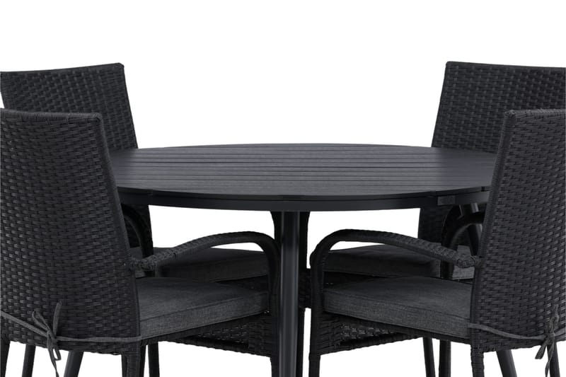 Ruokailuryhmä Break Pyöreä 120 cm 4 Anna tuolia - Beige/Musta - Puutarhakalusteet - Ulkoryhmä - Ruokailuryhmät ulos