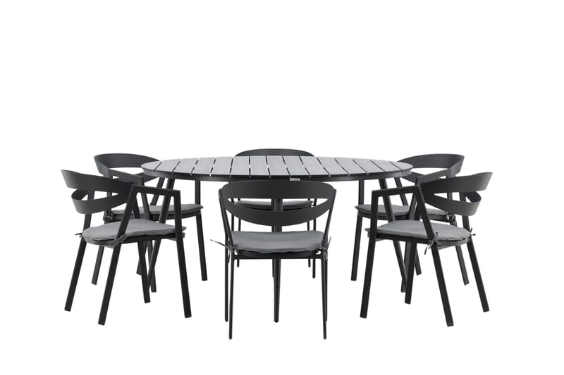 Ruokailuryhmä Break Pyöreä 120 cm 6 Slit tuolia - Musta - Puutarhakalusteet - Ulkoryhmä - Ruokailuryhmät ulos