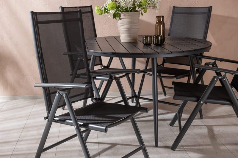 Ruokailuryhmä Break Pyöreä 120cm 4 Break Säätötuolia - Musta - Puutarhakalusteet - Ulkoryhmä - Ruokailuryhmät ulos