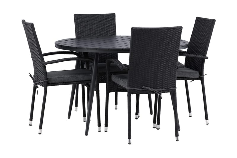 Ruokailuryhmä Break Pyöreä 120 cm 4 Anna tuolia - Beige/Musta - Puutarhakalusteet - Ulkoryhmä - Ruokailuryhmät ulos