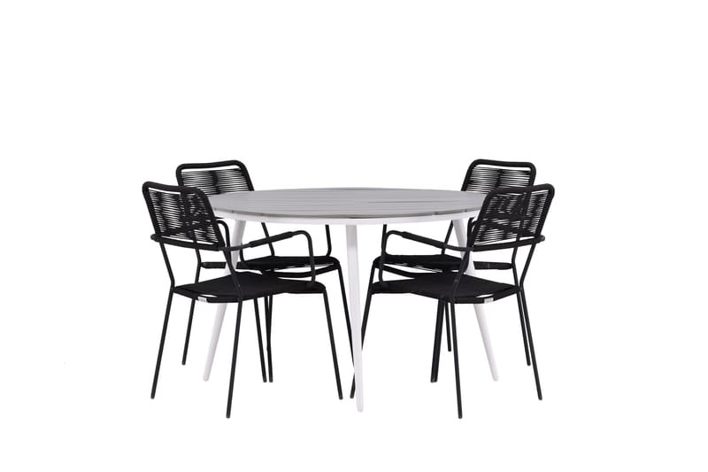 Ruokailuryhmä Break Pyöreä 120 cm 4 Lindos tuolia - Musta/Harmaa - Puutarhakalusteet - Ulkoryhmä - Ruokailuryhmät ulos