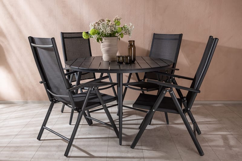 Ruokailuryhmä Break Pyöreä 120cm 4 Break Säätötuolia - Musta - Puutarhakalusteet - Ulkoryhmä - Ruokailuryhmät ulos