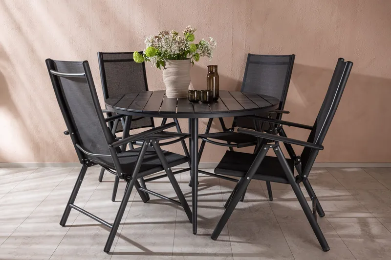 Ruokailuryhmä Break Pyöreä 120cm 4 Break Säätötuolia - Musta - Puutarhakalusteet - Ulkoryhmä - Ruokailuryhmät ulos