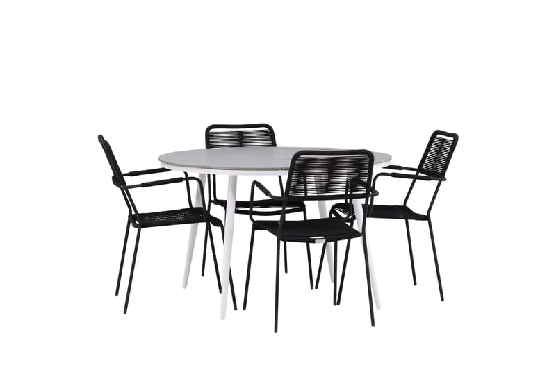 Ruokailuryhmä Break Pyöreä 120 cm 4 Lindos tuolia - Musta/Harmaa - Puutarhakalusteet - Ulkoryhmä - Ruokailuryhmät ulos