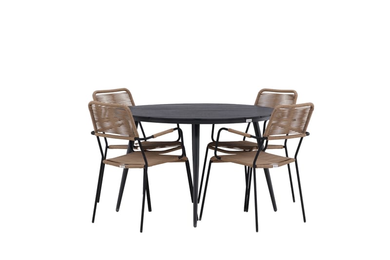 Ruokailuryhmä Break Pyöreä 120 cm 4 Lindos tuolia, Musta/Beige