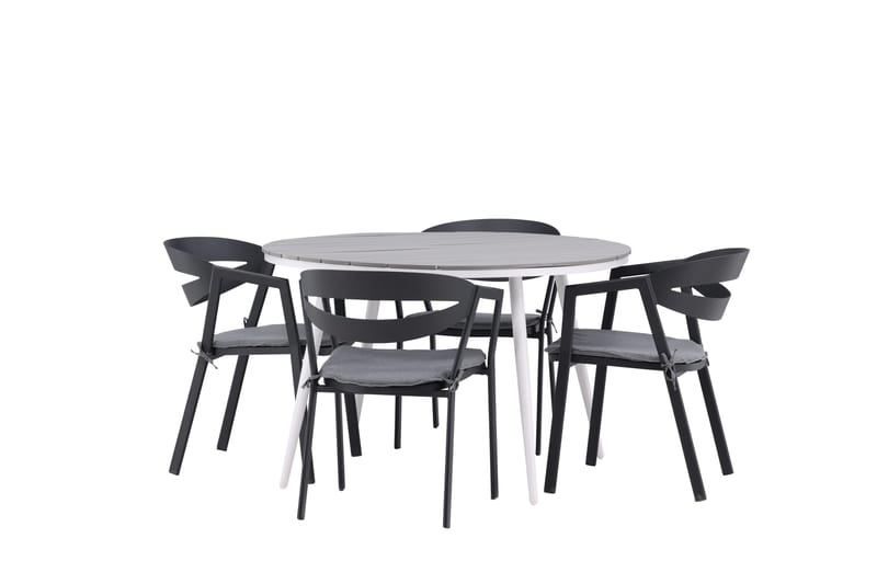 Ruokailuryhmä Break Pyöreä 120 cm 4 Slit ruokatuolia - Musta/Harmaa - Puutarhakalusteet - Ulkoryhmä - Ruokailuryhmät ulos