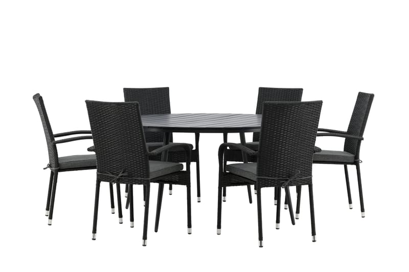 Ruokailuryhmä Break Pyöreä 120 cm 6 Anna tuolia - Musta - Puutarhakalusteet - Ulkoryhmä - Ruokailuryhmät ulos