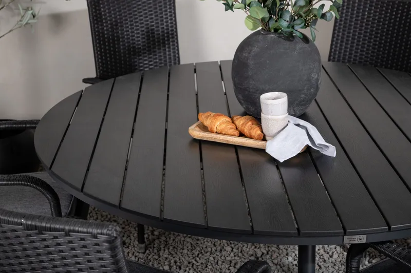 Ruokailuryhmä Break Pyöreä 120 cm 6 Anna tuolia - Musta - Puutarhakalusteet - Ulkoryhmä - Ruokailuryhmät ulos