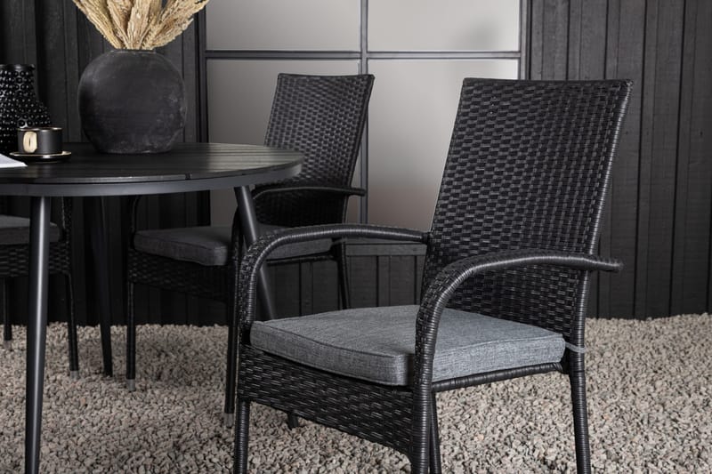 Ruokailuryhmä Break Pyöreä 120 cm 4 Anna tuolia - Beige/Musta - Puutarhakalusteet - Ulkoryhmä - Ruokailuryhmät ulos