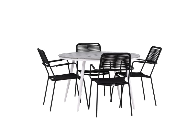 Ruokailuryhmä Break Pyöreä 120 cm 4 Lindos tuolia - Musta/Harmaa - Puutarhakalusteet - Ulkoryhmä - Ruokailuryhmät ulos