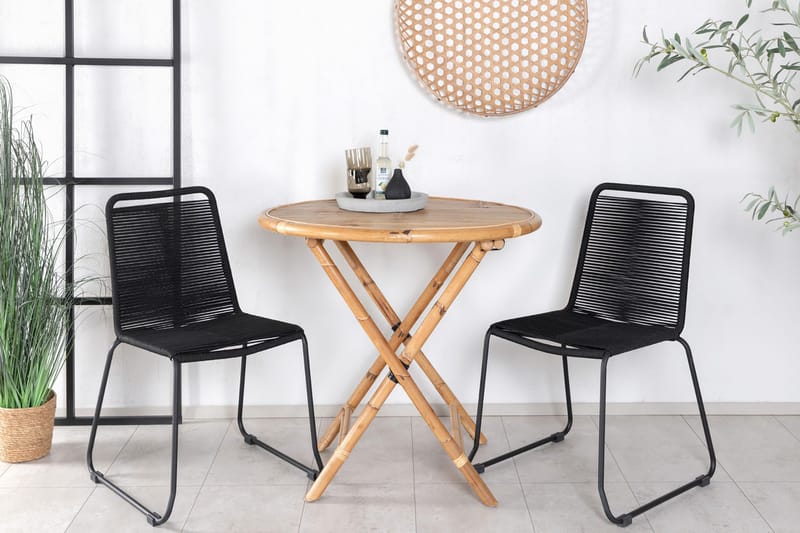 Ruokailuryhmä Cane Pyöreä 80 cm 2 Lindos tuolia - Valkoinen - Puutarhakalusteet - Ulkoryhmä - Ruokailuryhmät ulos