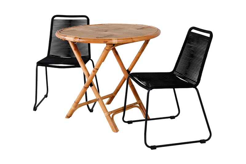 Ruokailuryhmä Cane Pyöreä 80 cm 2 Lindos tuolia - Valkoinen - Puutarhakalusteet - Ulkoryhmä - Ruokailuryhmät ulos