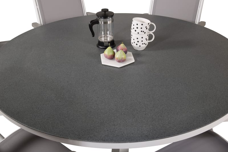 Ruokailuryhmä Copacabana Pyöreä 140 cm 6 Albany tuolia - Harmaa/Valkoinen - Puutarhakalusteet - Ulkoryhmä - Ruokailuryhmät ulos