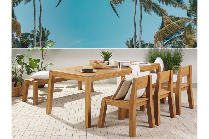 Ruokailuryhmä Coteto 225 cm + 3 tuolia + penkki - Akaasia - Puutarhakalusteet - Ulkoryhmä - Ruokailuryhmät ulos