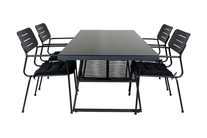 Ruokailuryhmä Dallas 193 cm 4 Nicke tuolia, Musta/Harmaa