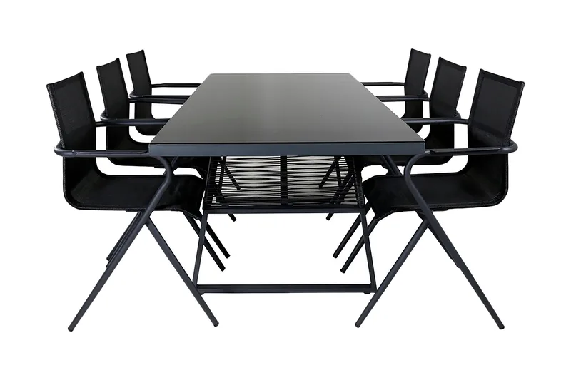 Ruokailuryhmä Dallas 193 cm 6 Alina tuolia, Musta/Harmaa